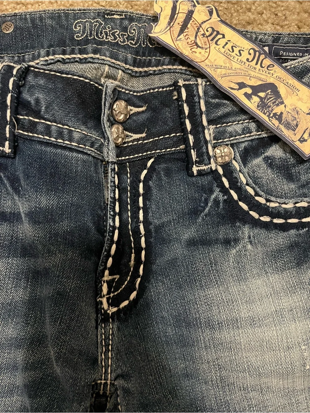 Miss Me jeans Y2k low rise boot cut NWT saddle stitching‎ gemstones 31 RARE